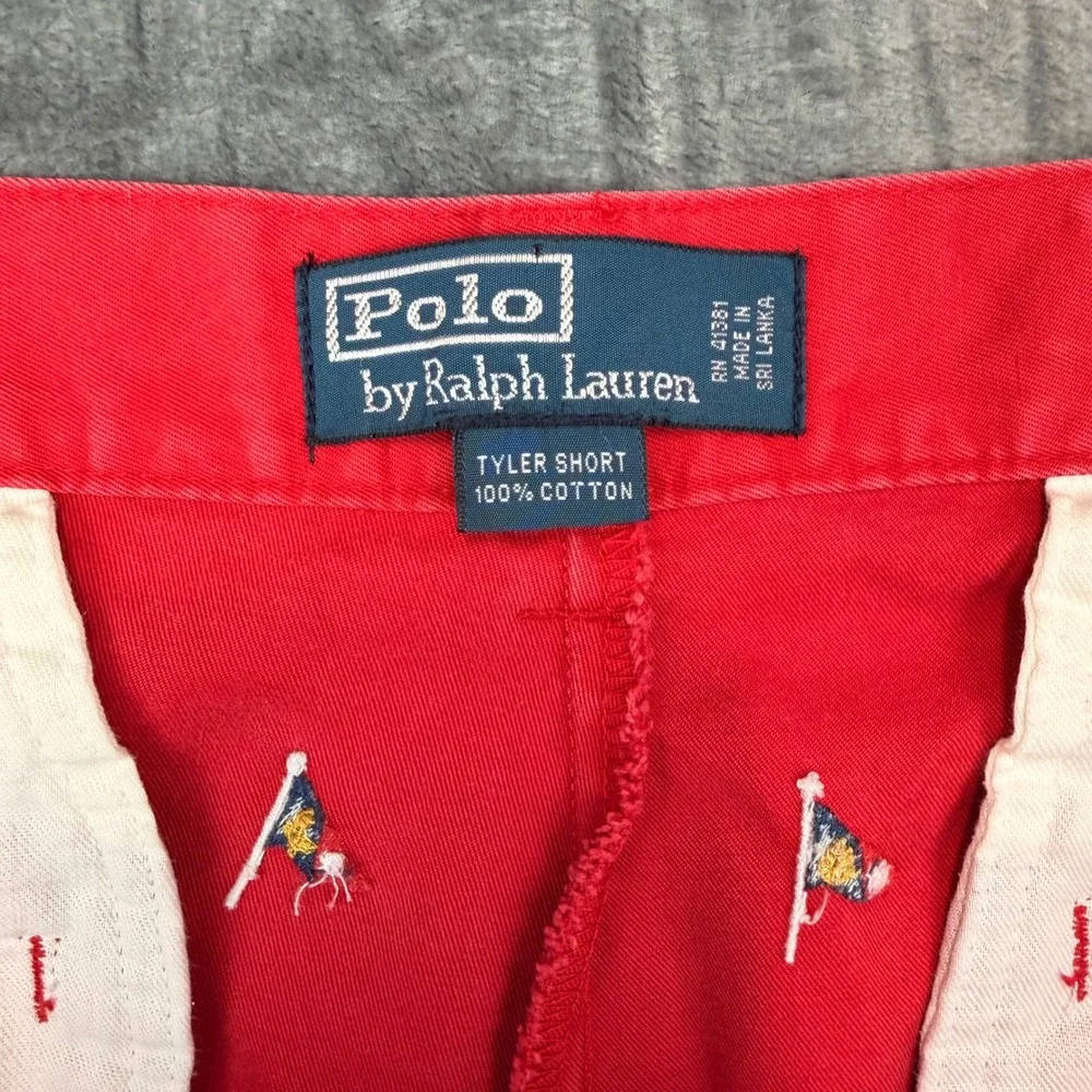 VTG Polo Ralph Lauren Tyler Shorts Mens 35 Red Embroidered Nautical Flag Cotton